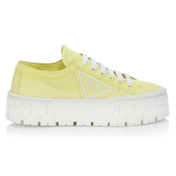 Prada Yellow Nylon White Platform Lug Sole Flat Low Top Trainer Sneaker 39 - Picture 1 of 12